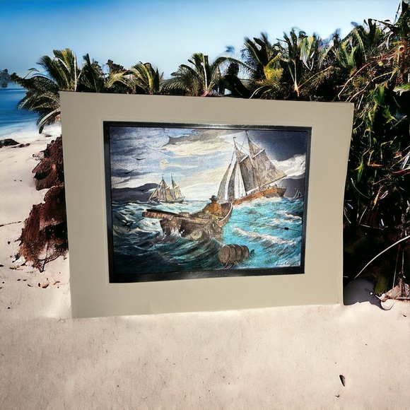 Lionel Barrymore Signed “Fishing Banks” Color Etch Print Sailboat Row Boat Ocean - Picture 1 of 10
